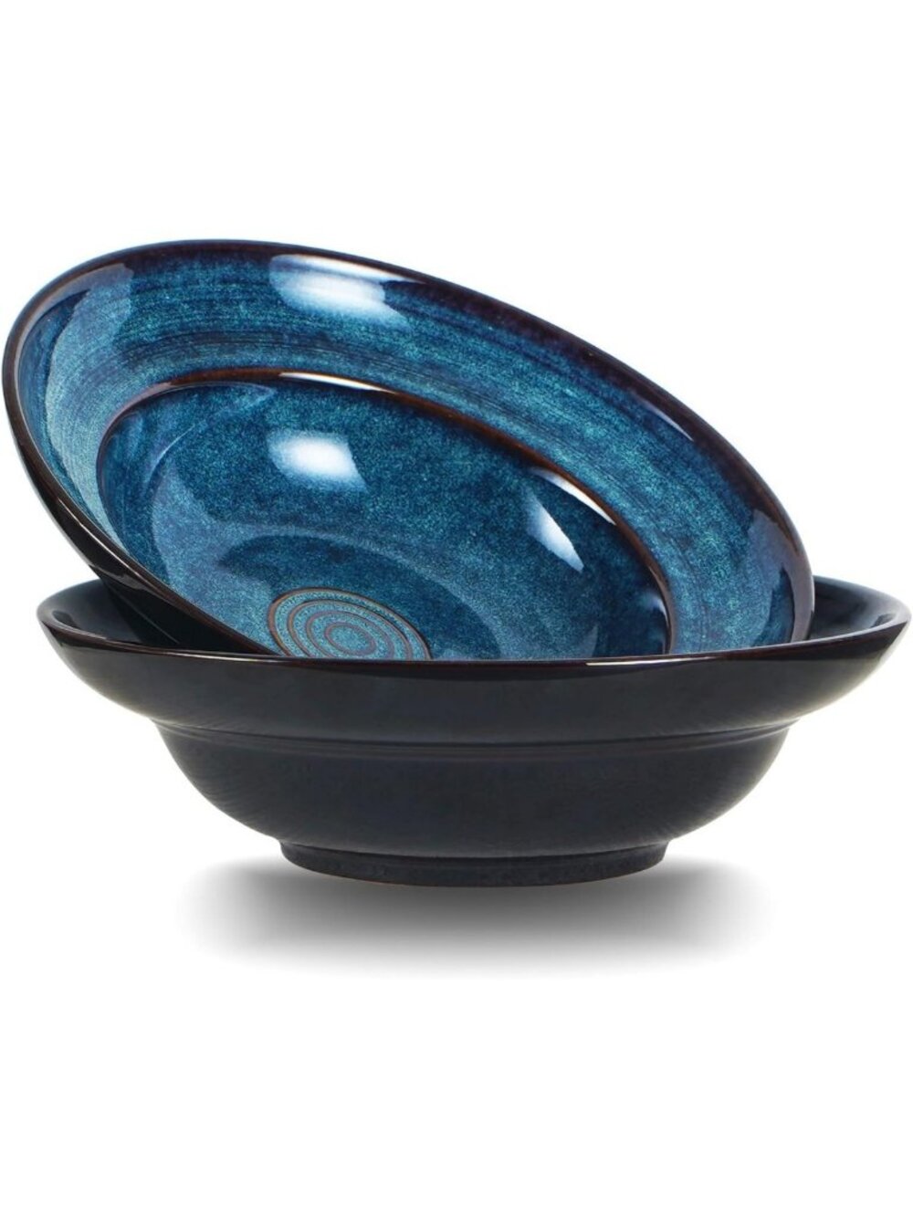 Set of 2 Large Ceramic Pasta Salad Bowls - 10” Deep Porcelain Serving Plates
